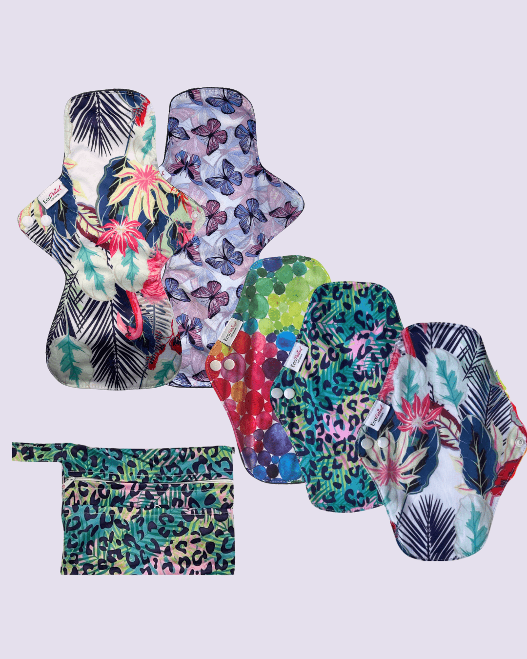 Eco Pad Heavy Flow pack (2 Large, 3 Regular + Wet Bag) - Feminine Pads &amp; Protectors